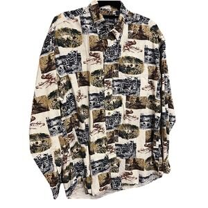 North River Outfitters Men's Long Sleeve Button Up Bird Dog All Over Print Sz L